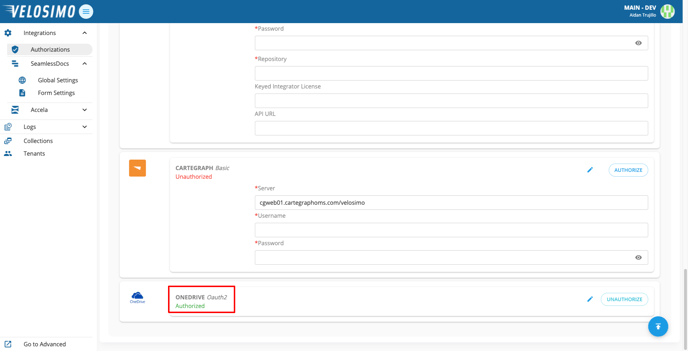 Velosimo-Authorizations