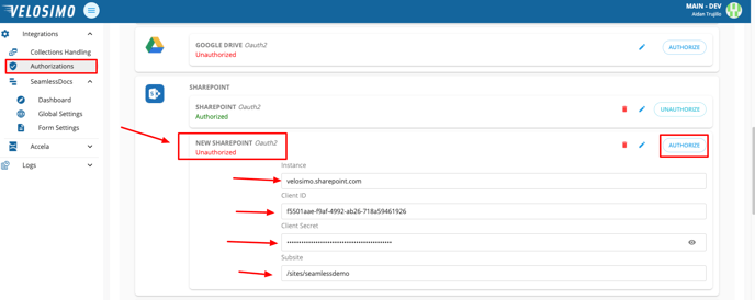 authorize sp in Connect admin