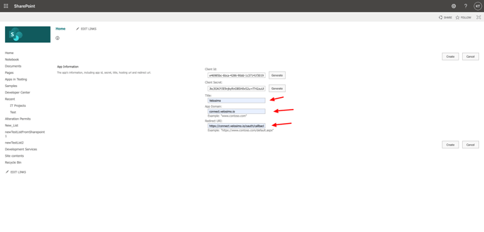 velosimo sharepoint app settings